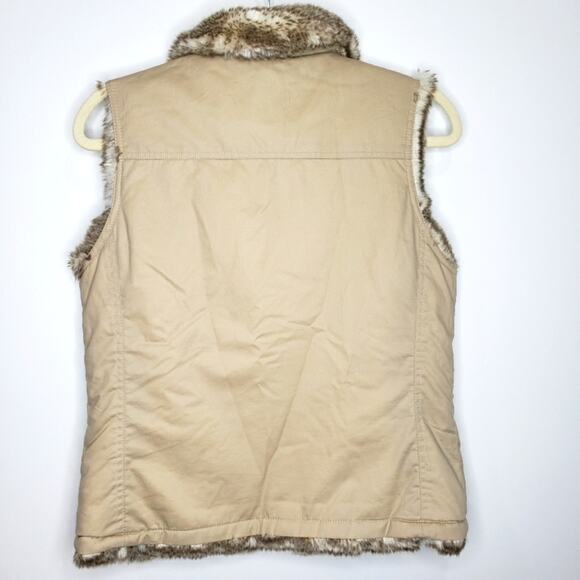 Old Navy Faux Fur Reversible Vest with Khaki Side with Pockets Small - Picture 6 of 10